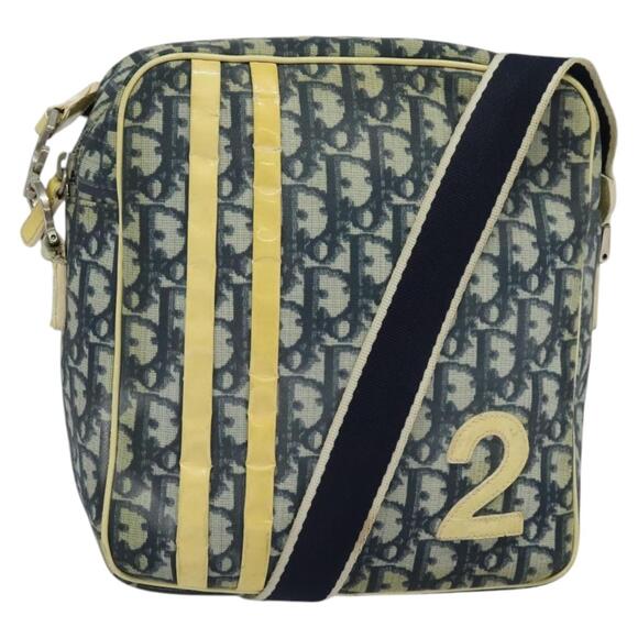 DIOR Trotter Canvas Shoulder Bag Pvc Blue Silver - Picture 1 of 12
